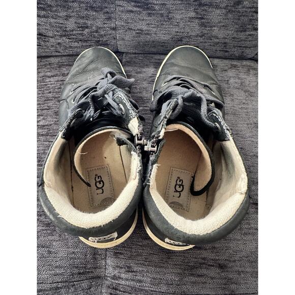 Black leather, UGG, size 8 woman's tie front boots w/side zipper - Picture 4 of 8